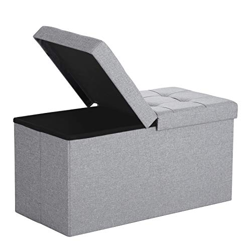 SONGMICS, SONGMICS Storage Ottoman with Flipping Lid, Foldable Shoe Bench Footstool, Max. Load Capacity 300 kg, 76 x 38 x 38 cm, Grey LSF86GYX