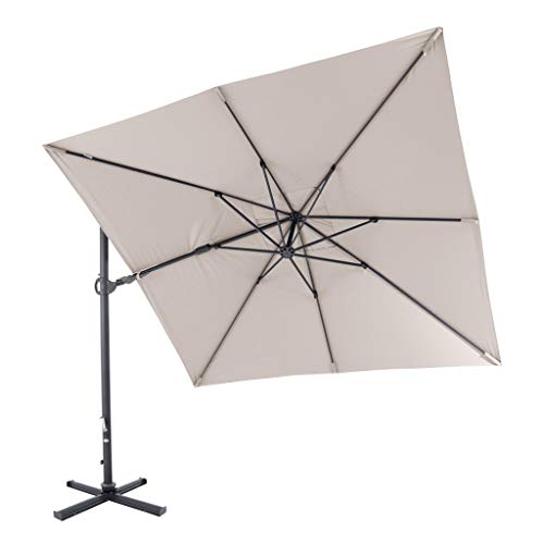 SORARA, SORARA ROMA Deluxe Cantilever Parasol | Sand | 300 x 300 cm | Cross Base | Square Sun Shading Garden Umbrella