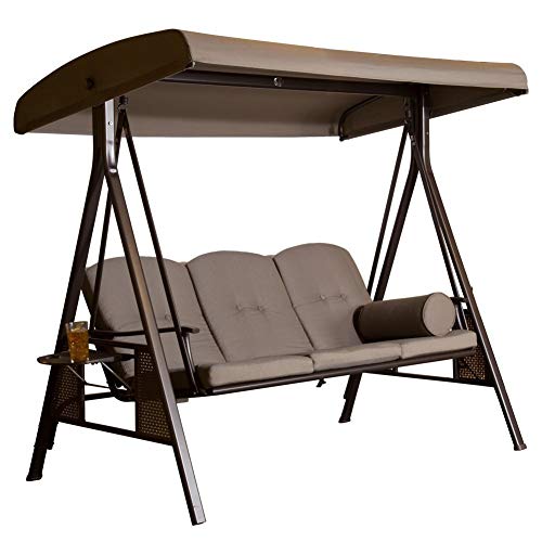 SORARA, SORARA Swing Chair 3 Seater | Garden swing seat Brown | Outdoor Canopy Cushioned Outdoor Bench Bed Seat Hammock