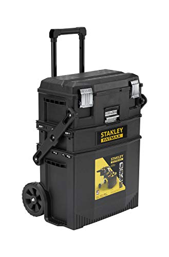 STANLEY, STANLEY FATMAX Cantilever Rolling Toolbox Trolley, 4 Level Workstation with Portable Tote Tray for Tools and Small Parts, 1-94-210