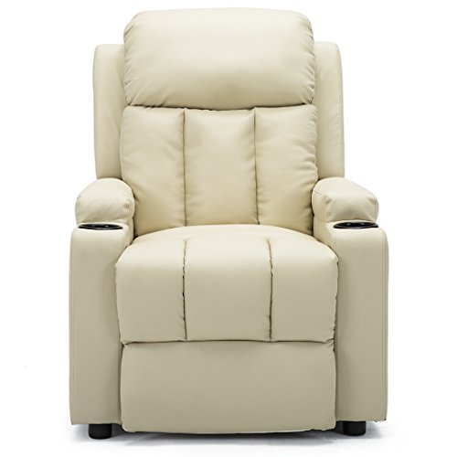 More4Homes, STUDIO RECLINER w DRINK HOLDERS ARMCHAIR SOFA BONDED LEATHER CHAIR RECLINING CINEMA (Cream)