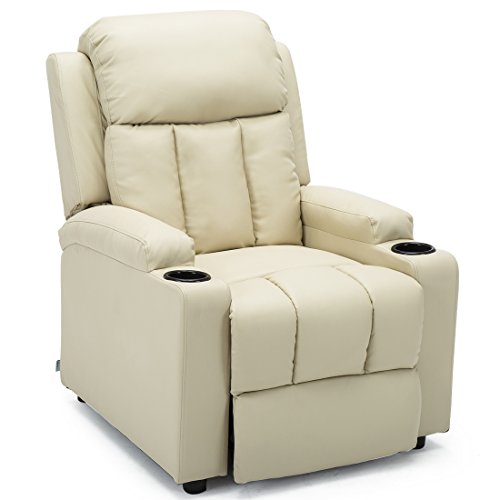 More4Homes, STUDIO RECLINER w DRINK HOLDERS ARMCHAIR SOFA BONDED LEATHER CHAIR RECLINING CINEMA (Cream)