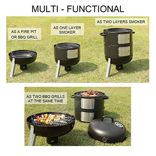 SUNLIFER, SUNLIFER BBQ Charcoal Smoker Grill, 3-in-1 Heavy Duty Barbecue Grill for Garden Camping Outdoor Cooking 105x63x52.5CM