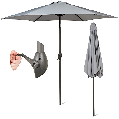 SUNMER, SUNMER Grey Parasol 2.7M Garden Umbrella Sun Shading | Crank Mechanism | Polyester 180 g/m² (UV 30+) |Pole Width ø 38 mm (Excl. Base)