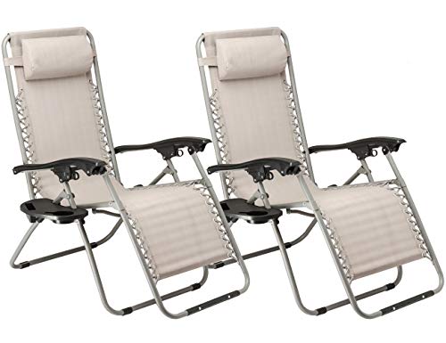 SUNMER, SUNMER Set of 2 Sun Lounger Garden Chairs With Cup And Phone Holder | Deck Folding Recliner Zero Gravity Outdoor Chair - Grey