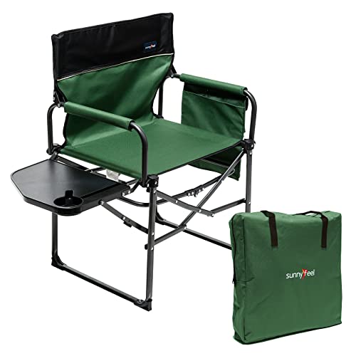 SUNNYFEEL, SUNNYFEEL Directors Chairs Folding Camping Chair for Adults with Table Side Pocket Heavy Duty up to 300 lbs Outdoor Lawn Garden