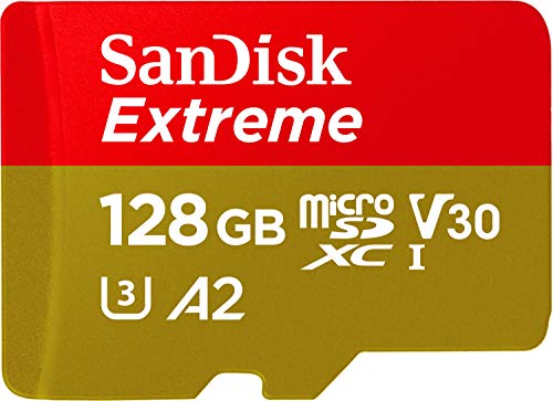 SanDisk, SanDisk Extreme 128 GB microSDXC Memory Card + SD Adapter with A2 App Performance + Rescue Pro Deluxe, Up to 160 MB/s, Class 10, UHS-I, U3, V30 , Red/Gold