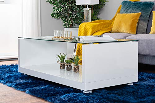 Furniturebox UK, Sandro Modern High Gloss And Clear Glass Stylish Coffee Side Hall End Console Table Living Room Set (Coffee Table Only)