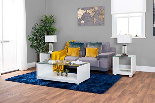 Furniturebox UK, Sandro Modern High Gloss And Clear Glass Stylish Coffee Side Hall End Console Table Living Room Set (Side Table Only)