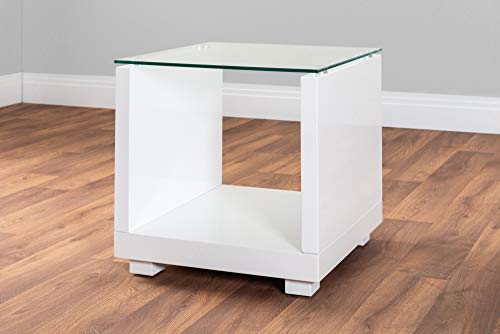 Furniturebox UK, Sandro Modern High Gloss And Clear Glass Stylish Coffee Side Hall End Console Table Living Room Set (Side Table Only)