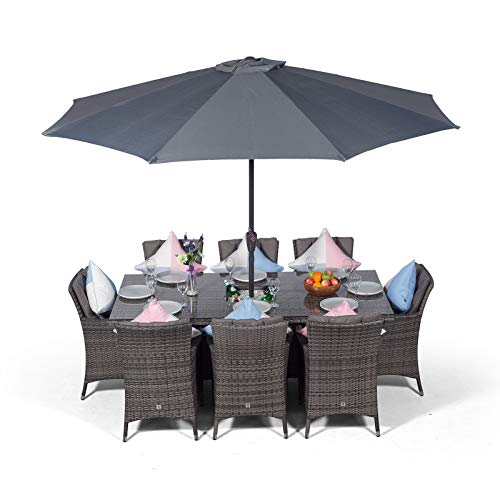 Giardino, Savannah Large Rattan Dining Set | Rectangle 8 Seater Grey Rattan Table & Chairs Set with Ice Bucket Drinks Cooler | Outdoor Poly Rattan