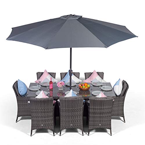 Giardino, Savannah Rattan Dining Set | Large Rectangle 8 Seater Grey Rattan Dining Set | Outdoor Poly Rattan Garden Table & Chairs Set | Patio