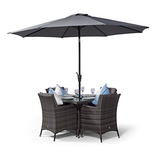 Giardino, Savannah Rattan Dining Set | Square 4 Seater Grey Rattan Table & Chairs Set with Ice Bucket Drinks Cooler | Outdoor Poly Rattan Garden