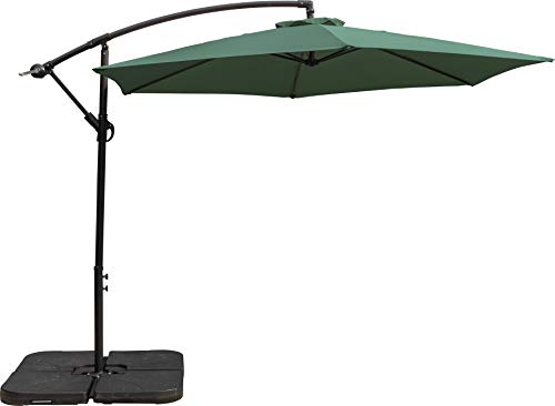 Schallen, Schallen 3M Leanover Cantilever Hanging Sun Umbrella Banana Parasol with Crank System for Outdoor, Garden and Patio (Dark Green)