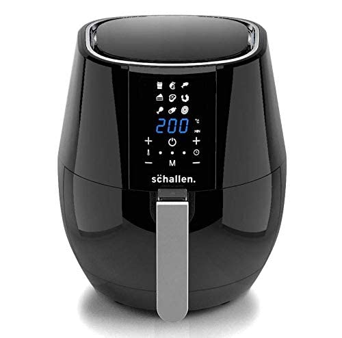 Schallen, Schallen Modern Black Gloss Healthy Eating Low Fat Large 3.5L 1300-1500W Digital Display Air Fryer with 9 Cooking Settings and 60 Minute