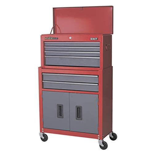 Sealey, Sealey AP2200BB 6 Drawer Topchest and Rollcab Combination with Ball Bearing Runners, Red/Grey