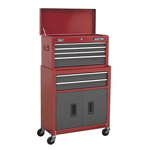 Sealey, Sealey AP2200BB 6 Drawer Topchest and Rollcab Combination with Ball Bearing Runners, Red/Grey