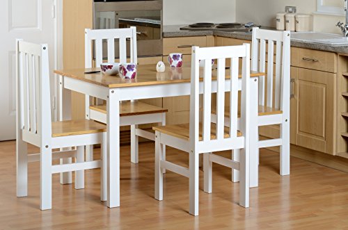Seconique, Seconique Ludlow Dining Set - White and Oak - Dining Table and 4 Slatted, Highback Chairs