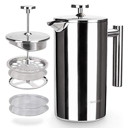 Secura, Secura French Press Coffee Maker 18/10 Stainless Steel | Bonus SS Screen Stainless Steel