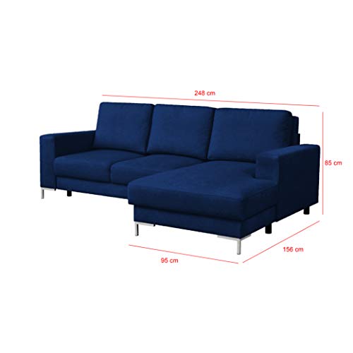 SELSEY, Selsey Corner 3 Seater Storage/L-Shaped Sofa Bed/Right-Hand Side Ottoman Position/Navy Blue (Monolith 77), 248 x 156 x 85 cm