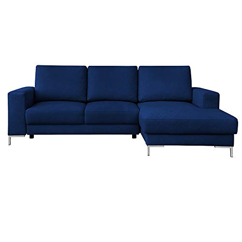 SELSEY, Selsey Corner 3 Seater Storage/L-Shaped Sofa Bed/Right-Hand Side Ottoman Position/Navy Blue (Monolith 77), 248 x 156 x 85 cm