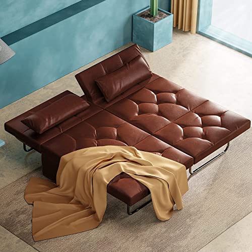 Serweet, Serweet Leather Sofa Bed,Convertible 5 in 1 Multi-Function Adjustable Folding Ottoman,Sofa Chair,Guest Bed,Lounger,Sturdy Metal Frame