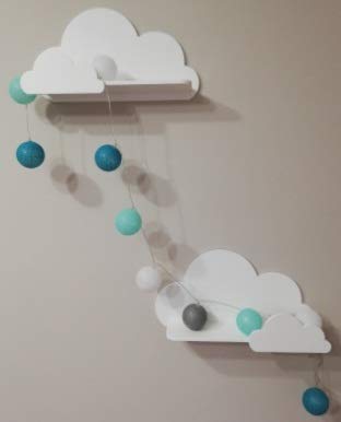 Happy Woody, Set of 2 Happy Woody Cloud Wall Shelves for Nursery/Wooden Floating Shelf/Baby Room Decor/Children's Shelves/Kids Room Decoration/Gift Set (White)
