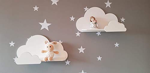 Happy Woody, Set of 2 Happy Woody Cloud Wall Shelves for Nursery/Wooden Floating Shelf/Baby Room Decor/Children's Shelves/Kids Room Decoration/Gift Set (White)
