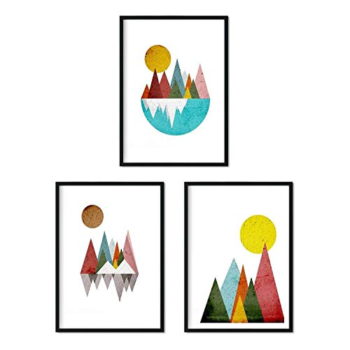 Nacnic, Set of 3 films for framing Geometric Mountains. Posters Nordic Style with Images Geometric, A3 Size. Home Decor. Paper 250 Grams Decorate The Living Room, or make the