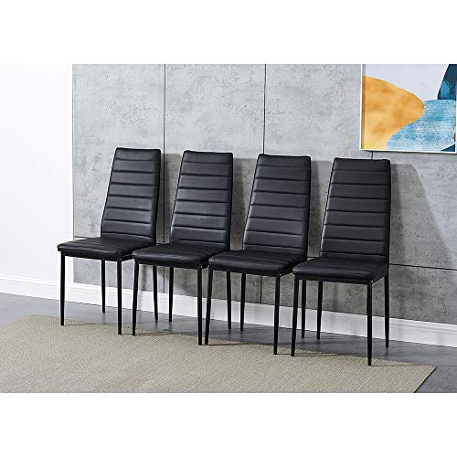 Panana, Set of 4 Modern Dining Chairs Kitchen Chair Leather with Solid Metal Legs (4Chair, Black)