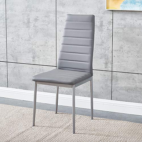 Panana, Set of 4 Modern Dining Chairs Kitchen Chair Leather with Solid Metal Legs (4Chair, Grey)