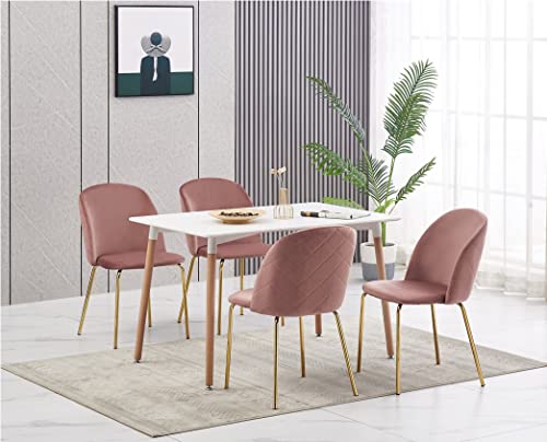 mcc direct, Set of 4 Velvet Dining Chairs with Golden Finish Metal Legs Living Room Chair Dale (Pink)