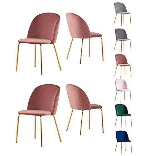 mcc direct, Set of 4 Velvet Dining Chairs with Golden Finish Metal Legs Living Room Chair Dale (Pink)