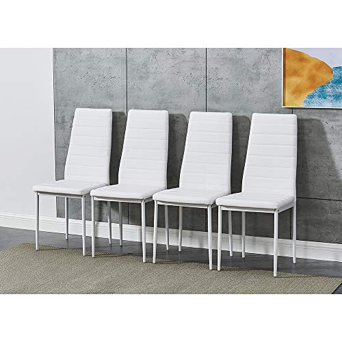 Panana, Set of 6 Modern Dining Chairs Kitchen Chair Leather with Solid Metal Legs (6Chair, White)
