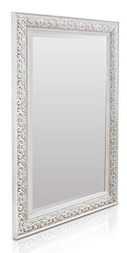 Rococo by Casa Chic, Shabby Chic Wall Mirror - 90 x 60 cm - Large French Vintage Style Mirror - Antique White and Silver