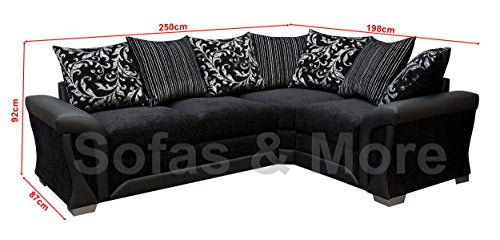 Sofas and More, Sharon Corner Sofa Black Fabric Leather RIGHT