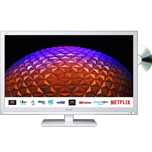 Sharp, Sharp 1T C24BE0KR1FW 24 Inch Smart TV, HD Ready LCD Display with DTS Studio Sound, Dolby Digital Audio, 2x HDMI 2x USB, Built-in DVD