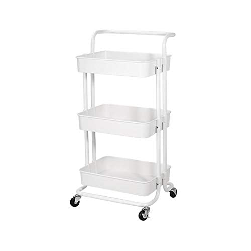 Shoze, Shoze 3-Tier Rolling Utility Cart Storage Shelves Multifunction Storage Trolley Service Cart with Mesh Basket Handles for Kitchen Home Office Bathroom (White)