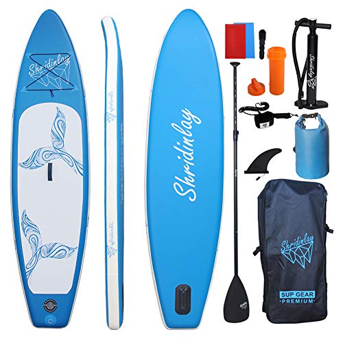 Shridinlay, Shridinlay Inflatable Stand Up Paddle Board Kit, 15cm Thick with Accessories, Adjustable Paddle, Carry Backpack, Single Hand Pump