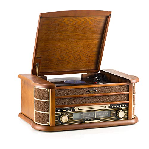 Shuman, Shuman Retro Wooden 7-in-1 Wireless Connection Music Centre with Remote Control, 3-Speed Turntable Vinyl Record Player