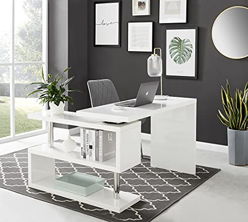 Furniturebox UK, Siena White High Gloss Computer PC Home Modern Executive Study Office Corner Desk