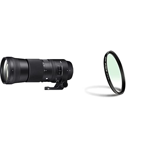 Sigma, Sigma 150-600 mm F5-6.3 DG OS HSM Contemporary Canon Mount Lens & Walimex Pro UV Filter Slim MC 95 mm Black