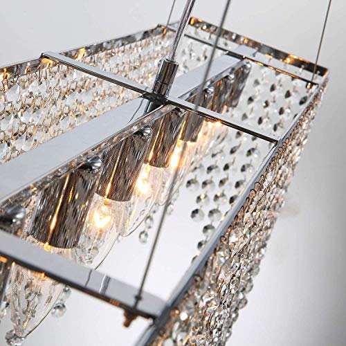 Siljoy, Siljoy Modern Rectangular Crystal Chandelier Lighting Rectangle LED Pendant Ceiling Light Fixture for Kitchen Island Dining Room L 80cm