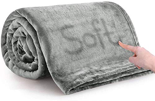 MOONLIGHT20015, Silk Touch Warm Flannel Fleece Blankets - 400 GSM Grey Throws for Sofa