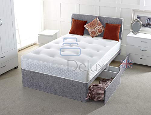 Comfy Deluxe LTD, Silver Chenille Fabric Divan Bed with Mattress | Free HEADBOARD | Storage Drawers by Comfy Deluxe LTD (2FT6 0 Drawers)