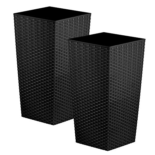 simpa, Simpa 27L 27 Litre Black Large Square Rattan Planter Pot - 51cm (H) x 26.5cm (W) x 26.5cm (D) - Suitable for Indoor and Outdoor use.