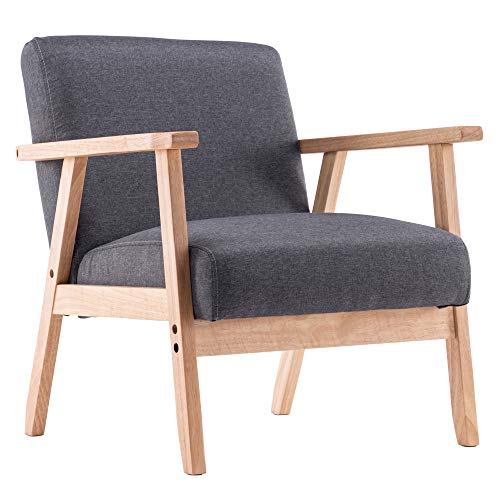 UBECHE, Simple Fabric Wood Armrest Single Sofa Burlywood (Burlywood & Grey)
