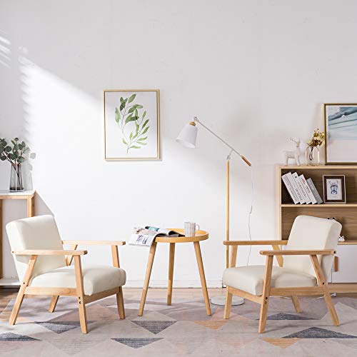 UBECHE, Simple Fabric Wood Armrest Single Sofa Burlywood (Burlywood & White)