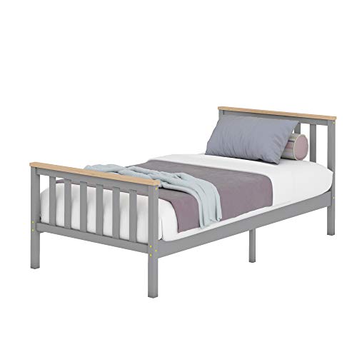Panana, Single Solid Wood Bed Frame with High-end Veneer of Yellow Pine (Grey)