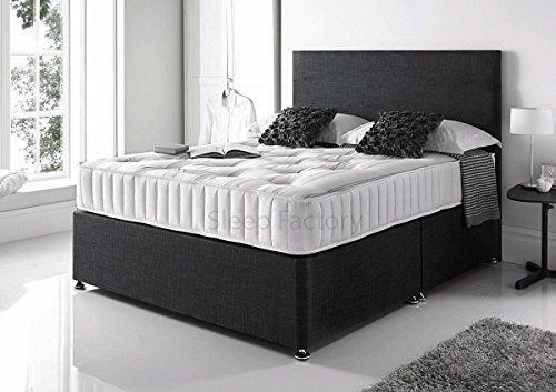 Sleep Factory Ltd, Sleep Factory Black Plush Memory Divan Bed Set with Pocket Sprung Mattress and Matching Headboard (6FT Super Kingsize)